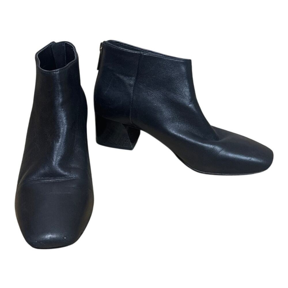 Karl Lagerfeld Hayden Black Leather Block Heel Booties Ankle Boots Size 6
